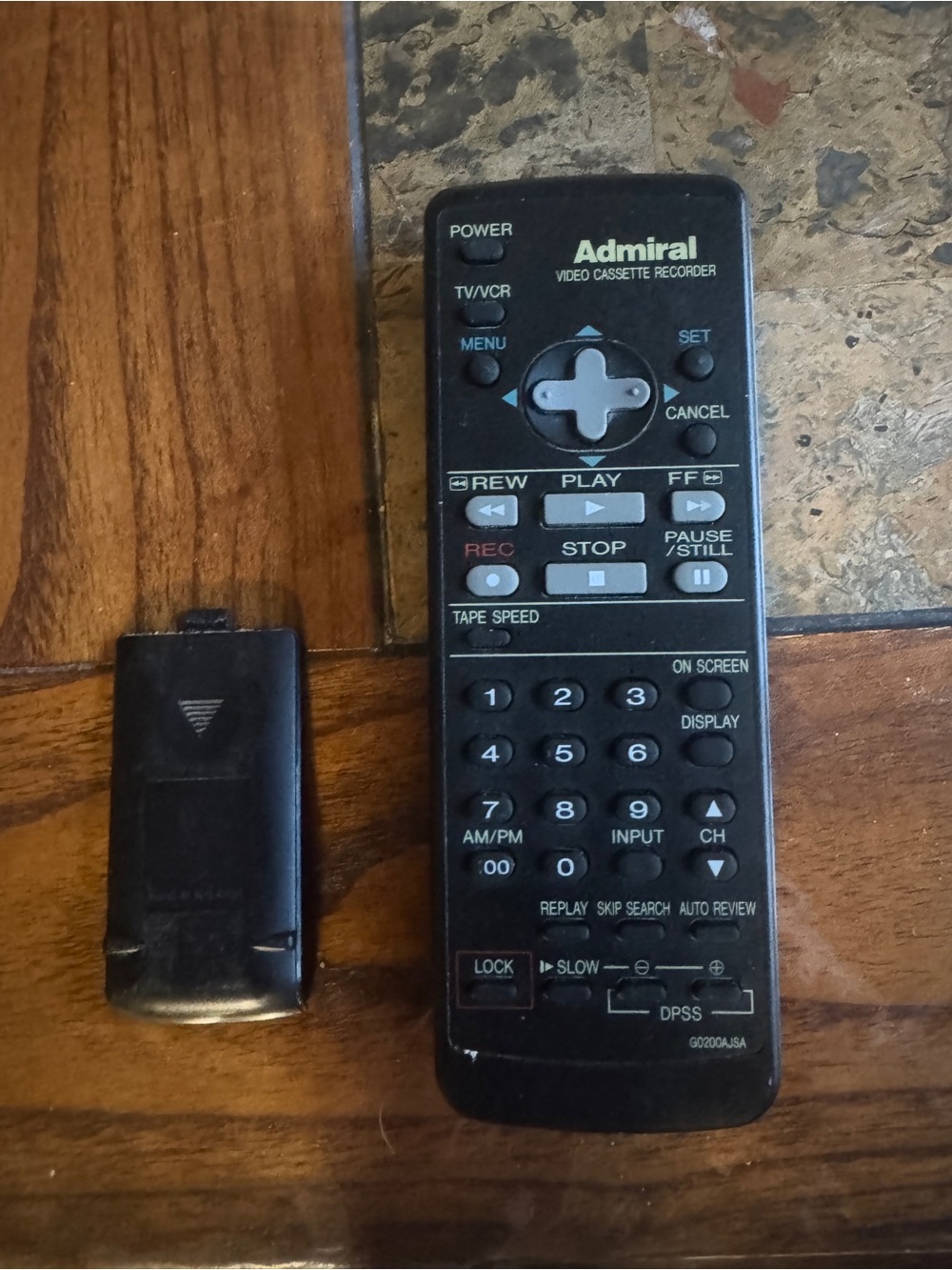 Admiral G0200AJSA remote control for VCR models JSJ-20421 and JSJ-20447
